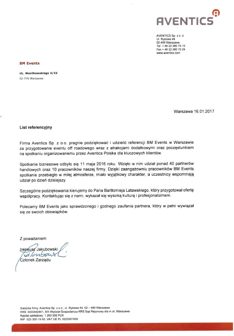 List referencyjny — 4M Sp. z o.o. (Alcatel)